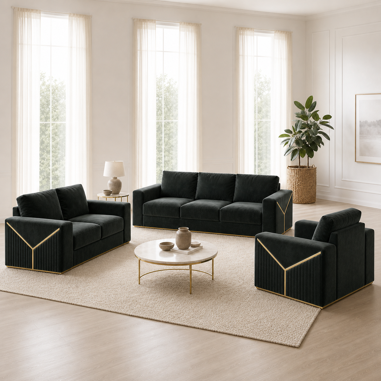 Xylo - 3+2+1 Sofa Set, complete 3+2+1 sofa set in an editorial living room