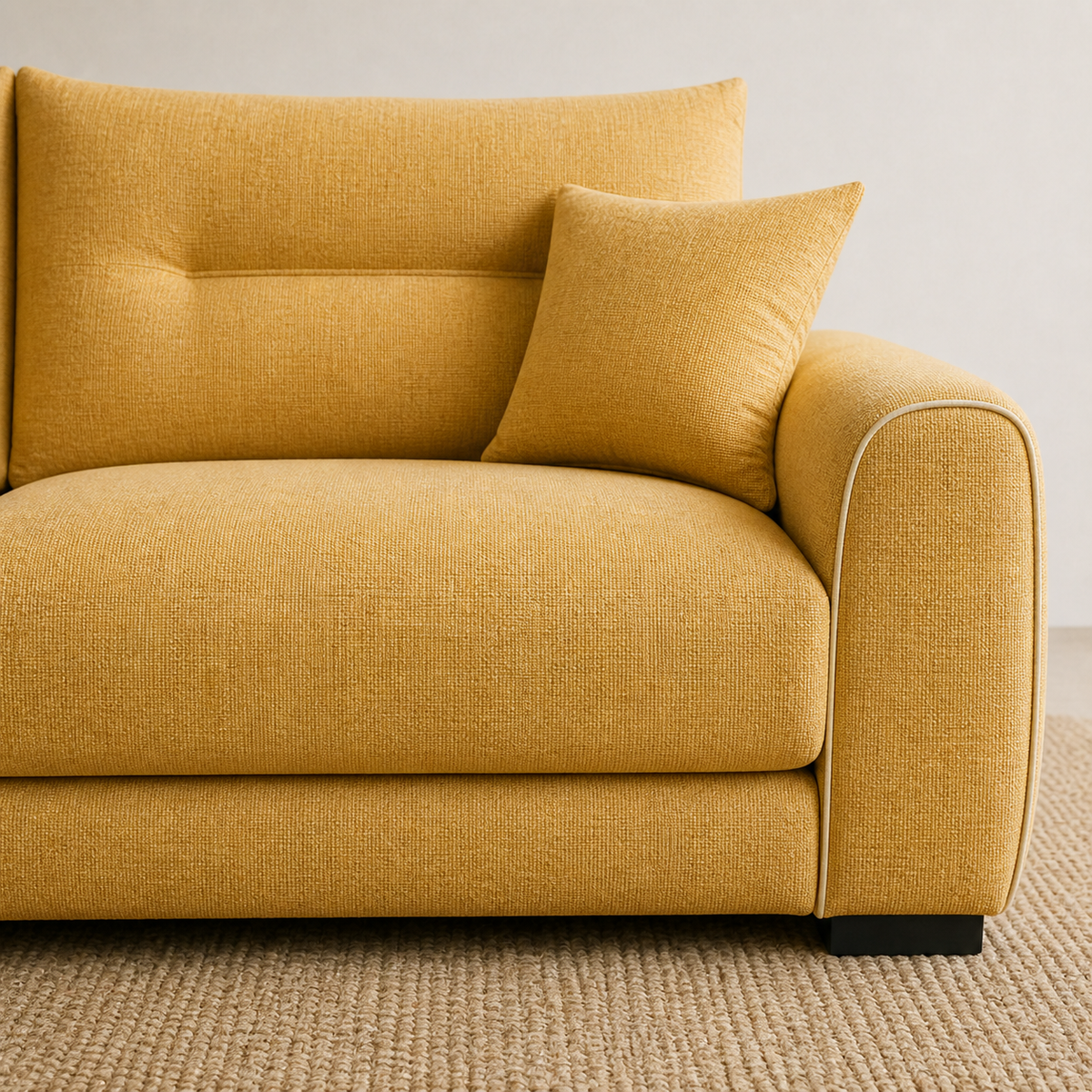 Dream sectional sofa yellow upholstery and construction close-up