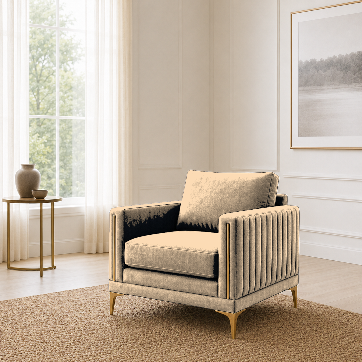 Yonder 3+2+1 Sofa Set (Copy), 1 seater, beige, room view
