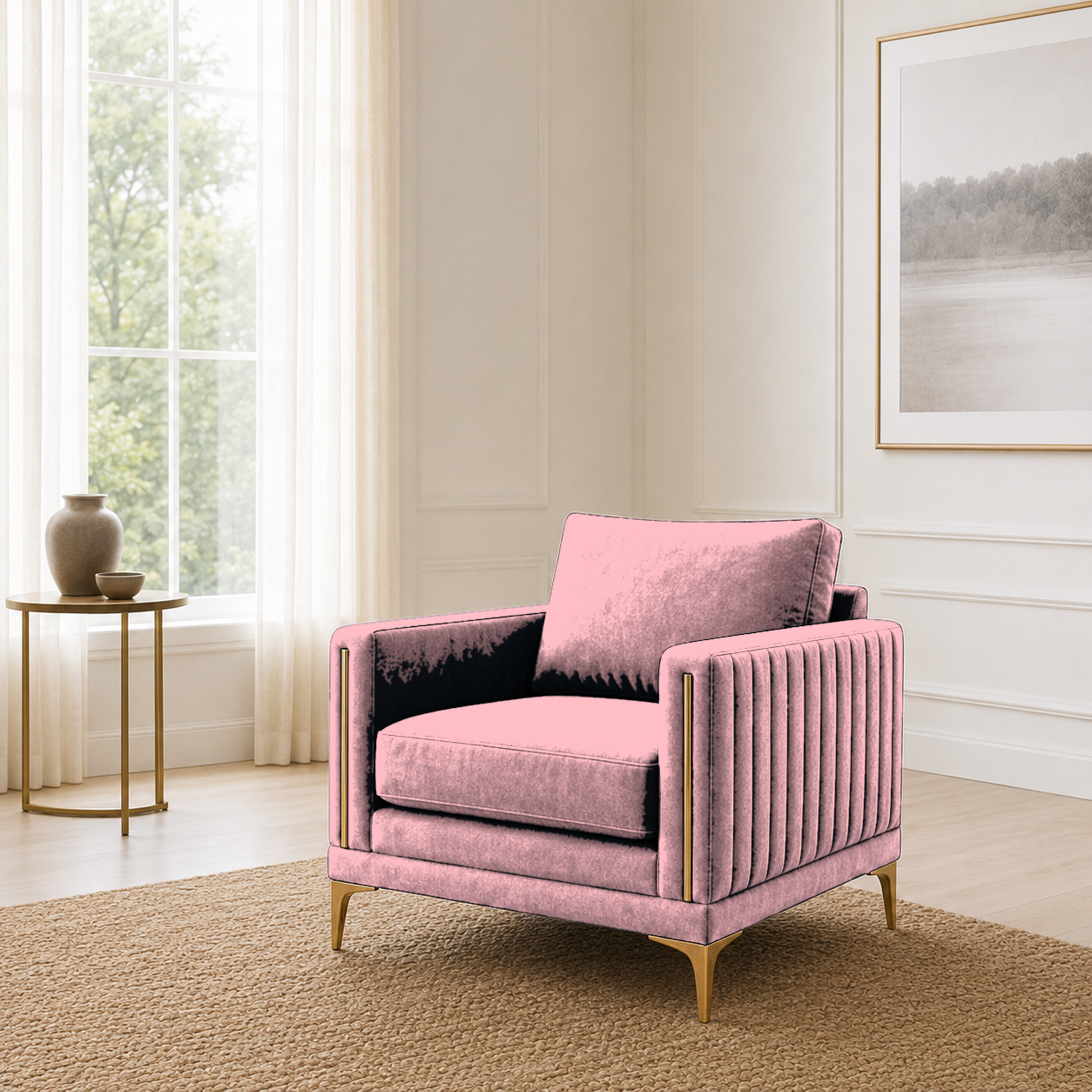 Yonder 3+2+1 Sofa Set (Copy), 1 seater, pink, room view