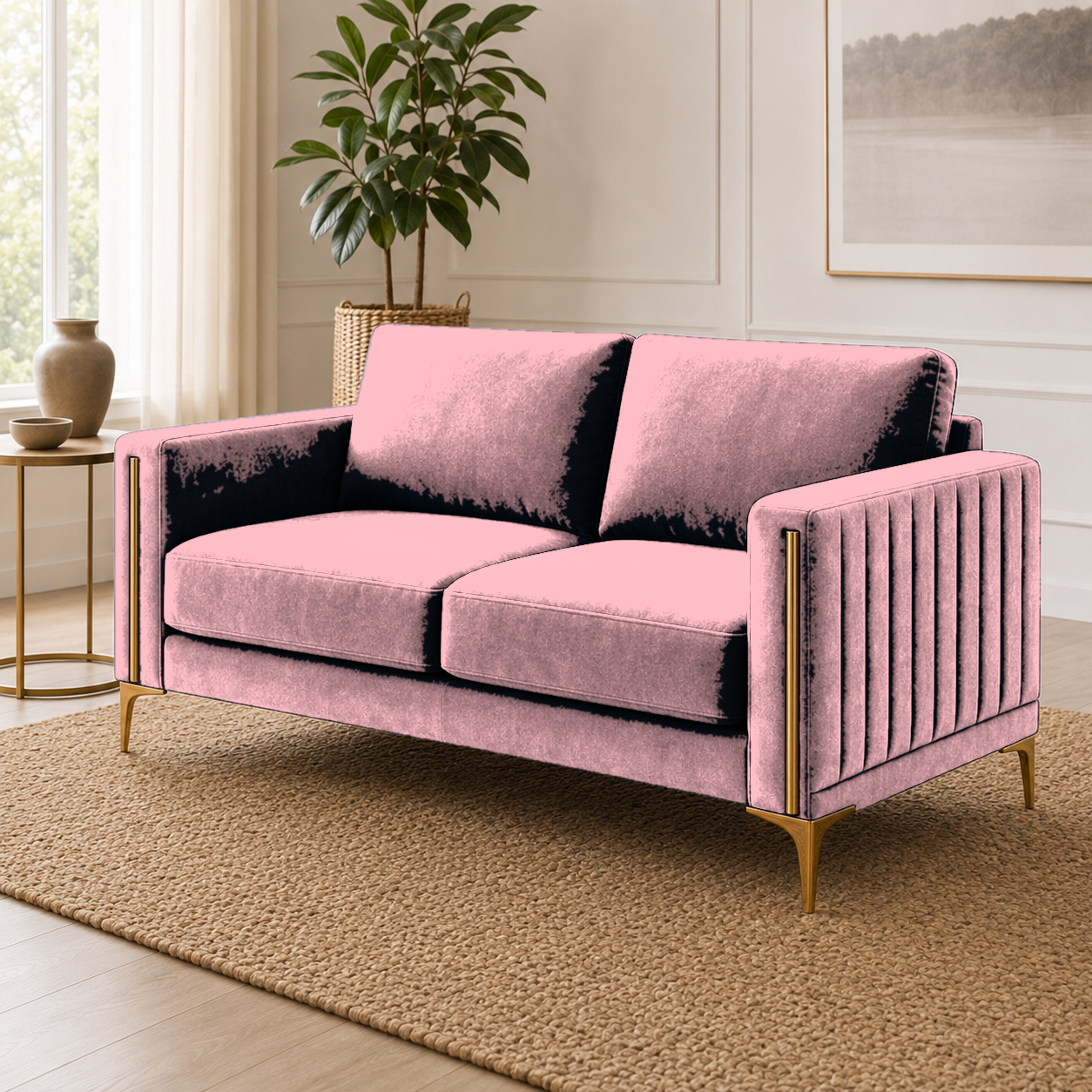 Yonder 3+2+1 Sofa Set (Copy), 2 seater, pink, detail view