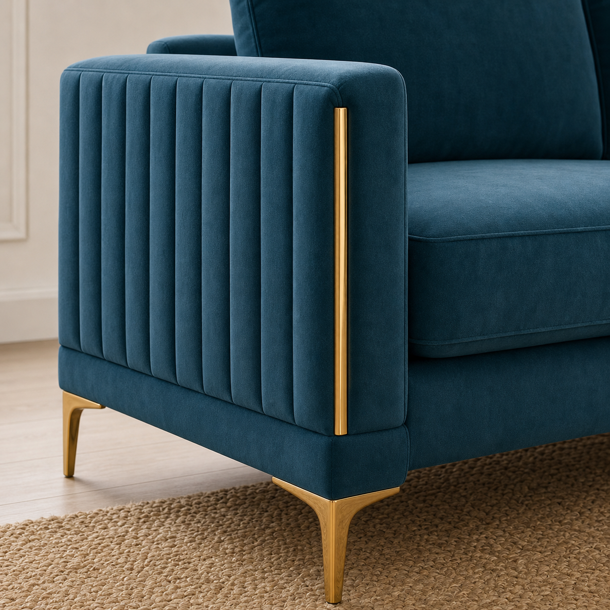 Detail view of Yonder - 3+2+1 Sofa Set (Copy) upholstery, seams, base, and legs