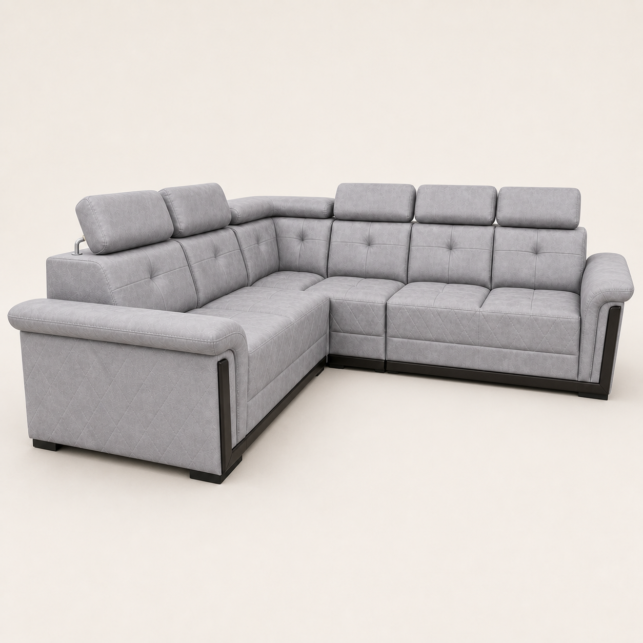 Zeal - L shape sectional sofa, sectional sofa end-profile studio view