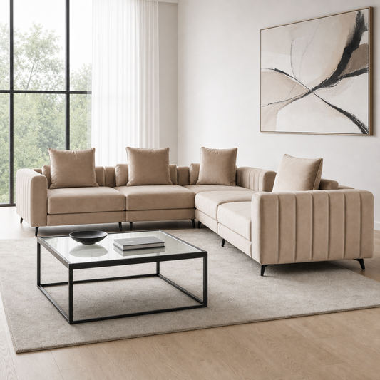 Zen - L shape sectional sofa, three-quarter view showing sectional depth and construction