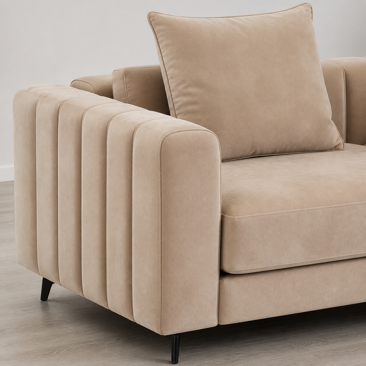 Close-up of the Zen - L shape sectional sofa's upholstery and construction details