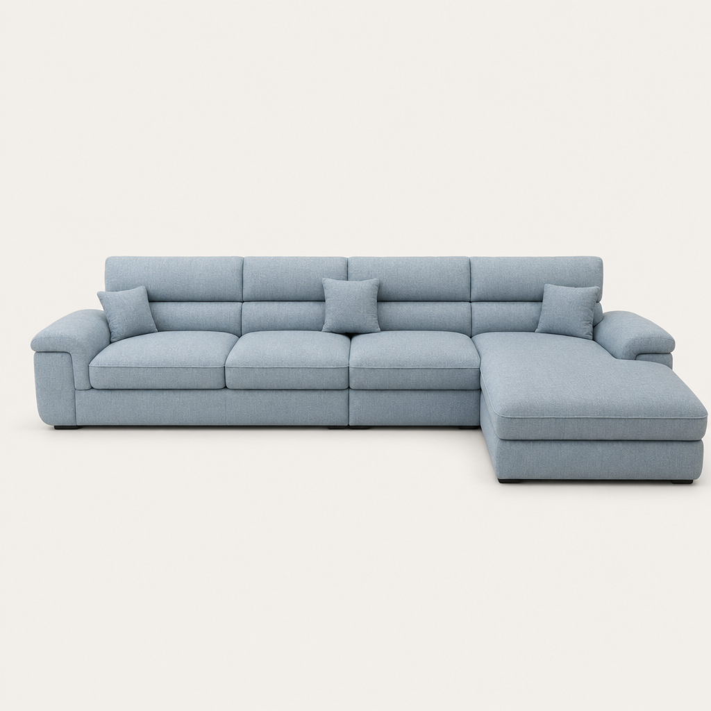 Zeno - L shape sectional sofa, front studio view on neutral background
