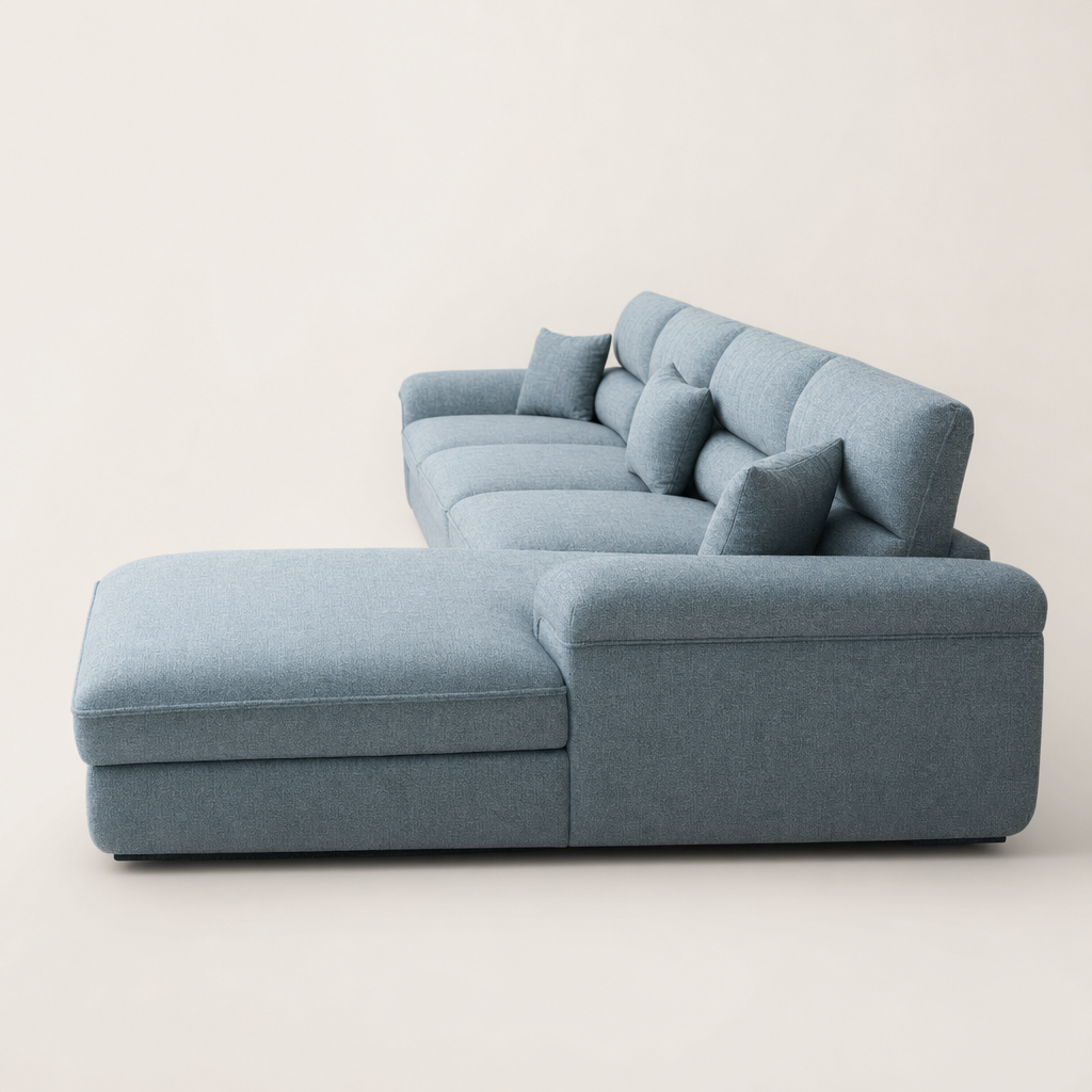 Zeno - L shape sectional sofa, chaise-end profile studio view