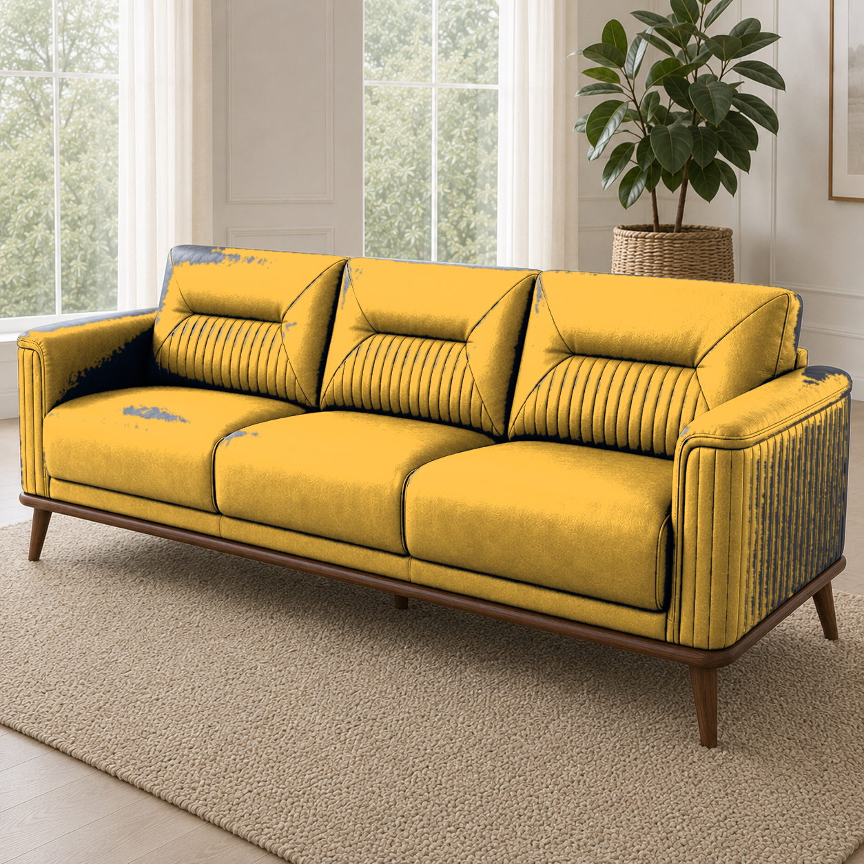 Zest 3+2+1 Sofa Set, 3 seater, yellow, detail view