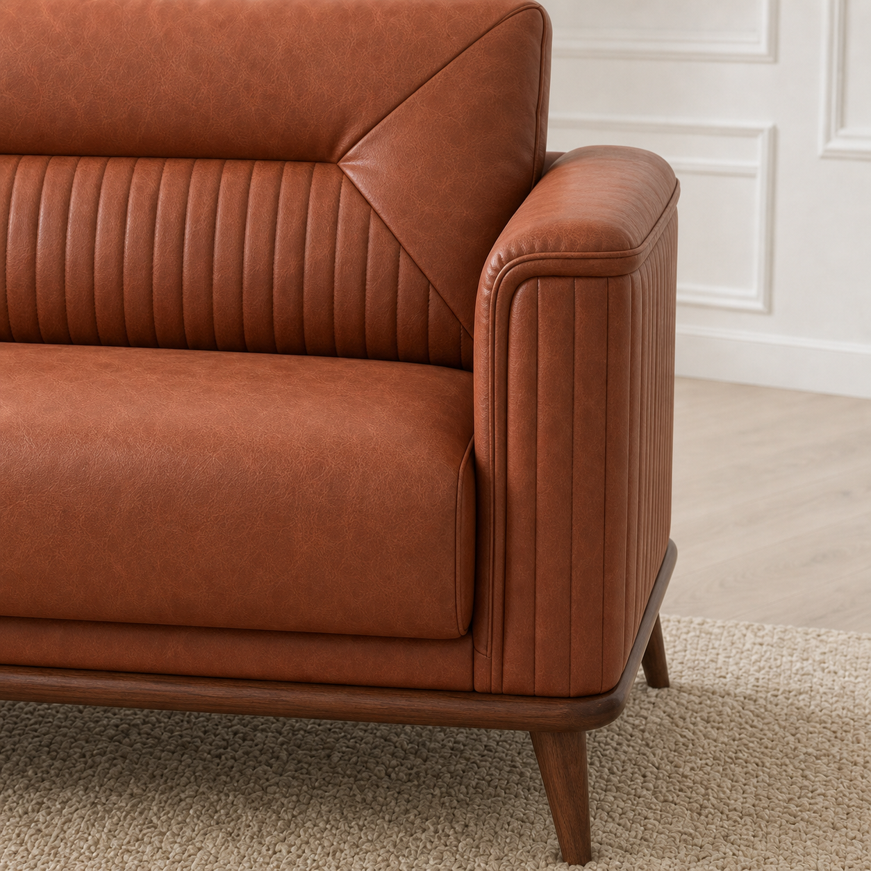 Detail view of Zest - 3+2+1 Sofa Set upholstery, seams, base, and legs