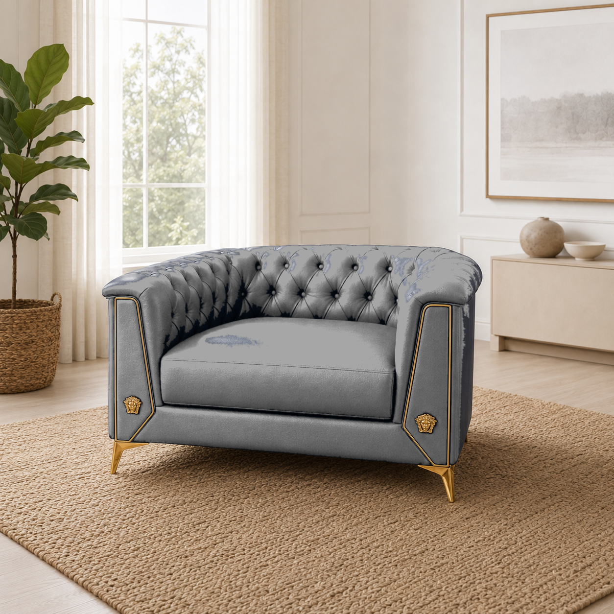 Zinnia 3+2+1 Sofa Set, 1 seater, grey, room view