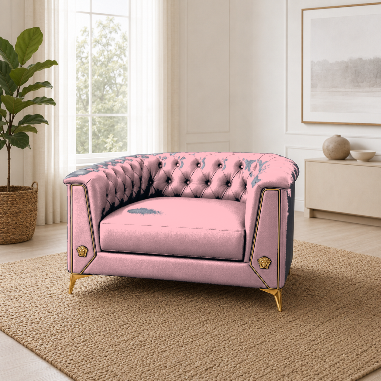 Zinnia 3+2+1 Sofa Set, 1 seater, pink, room view