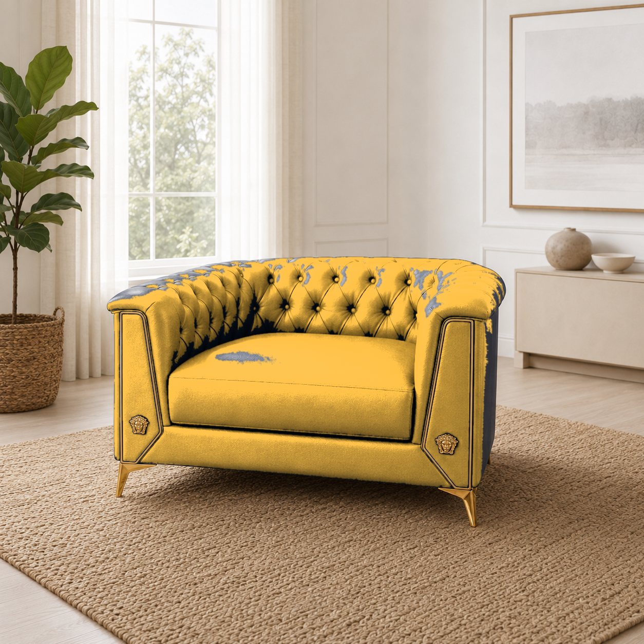 Zinnia 3+2+1 Sofa Set, 1 seater, yellow, room view