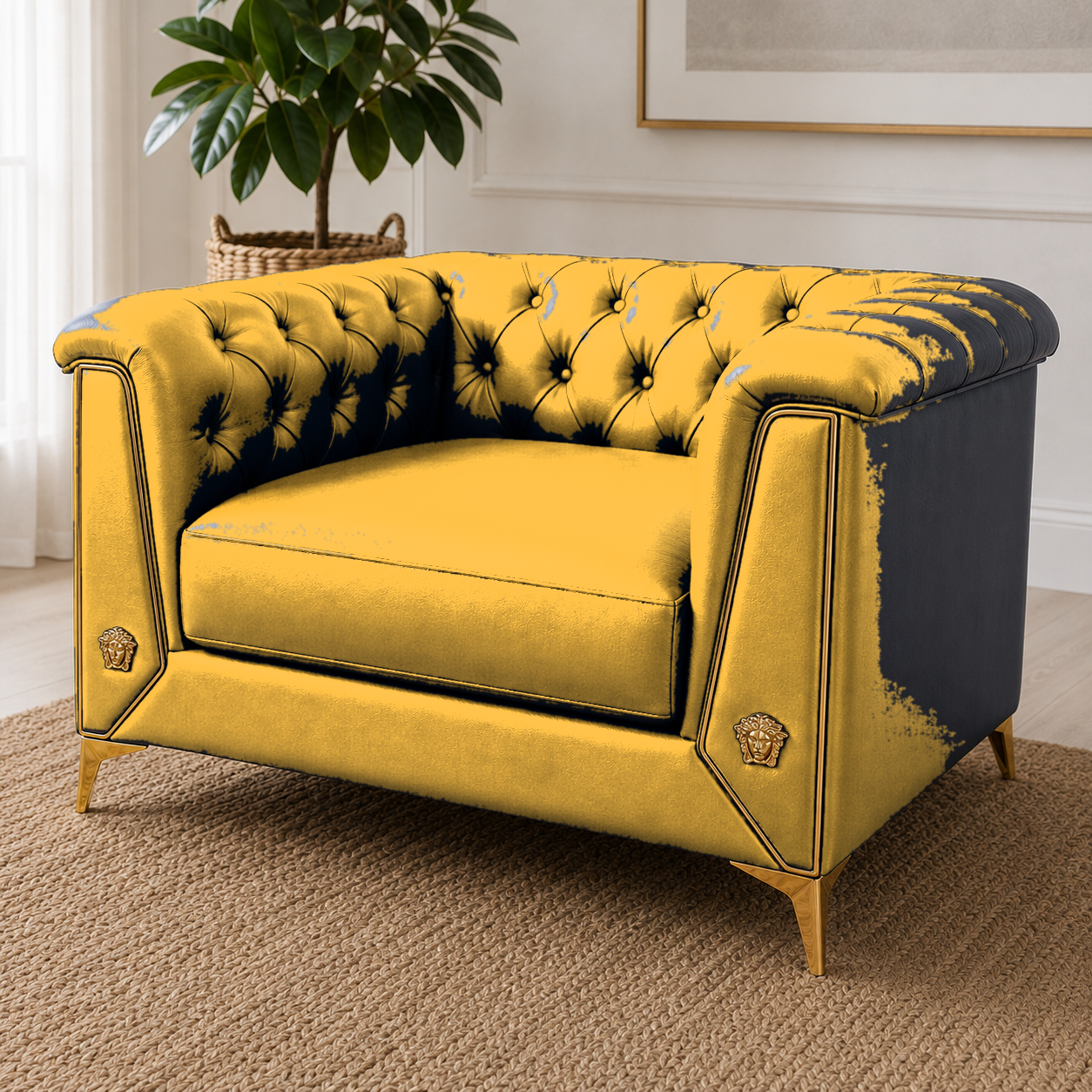 Zinnia 3+2+1 Sofa Set, 1 seater, yellow, detail view
