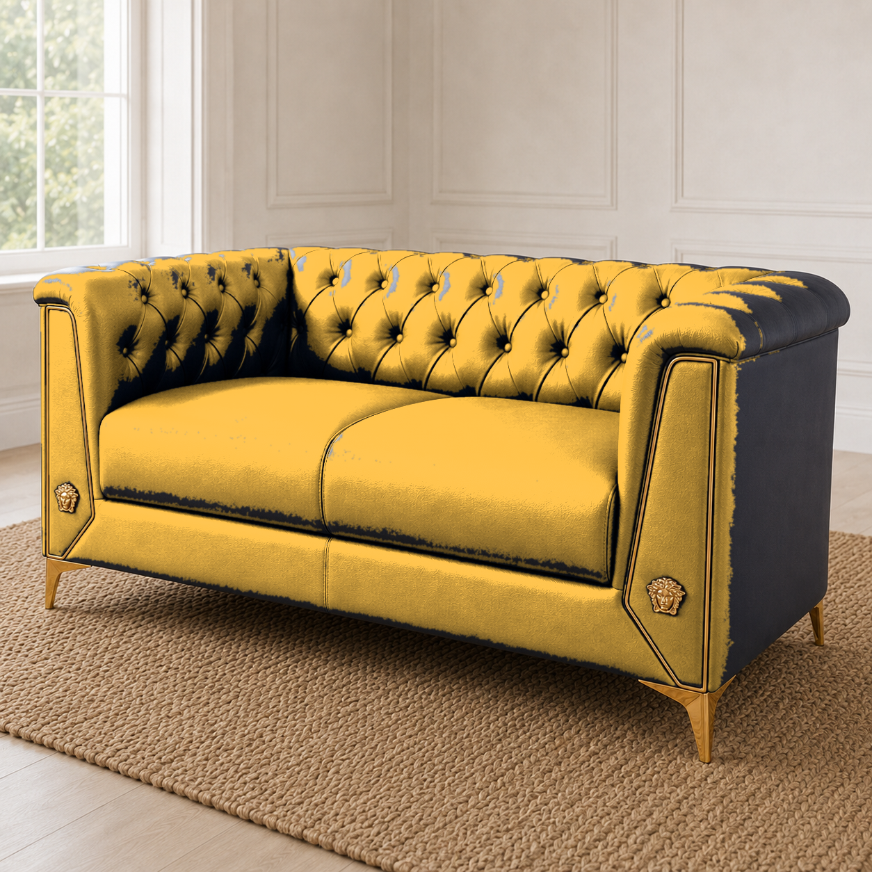 Zinnia 3+2+1 Sofa Set, 2 seater, yellow, detail view