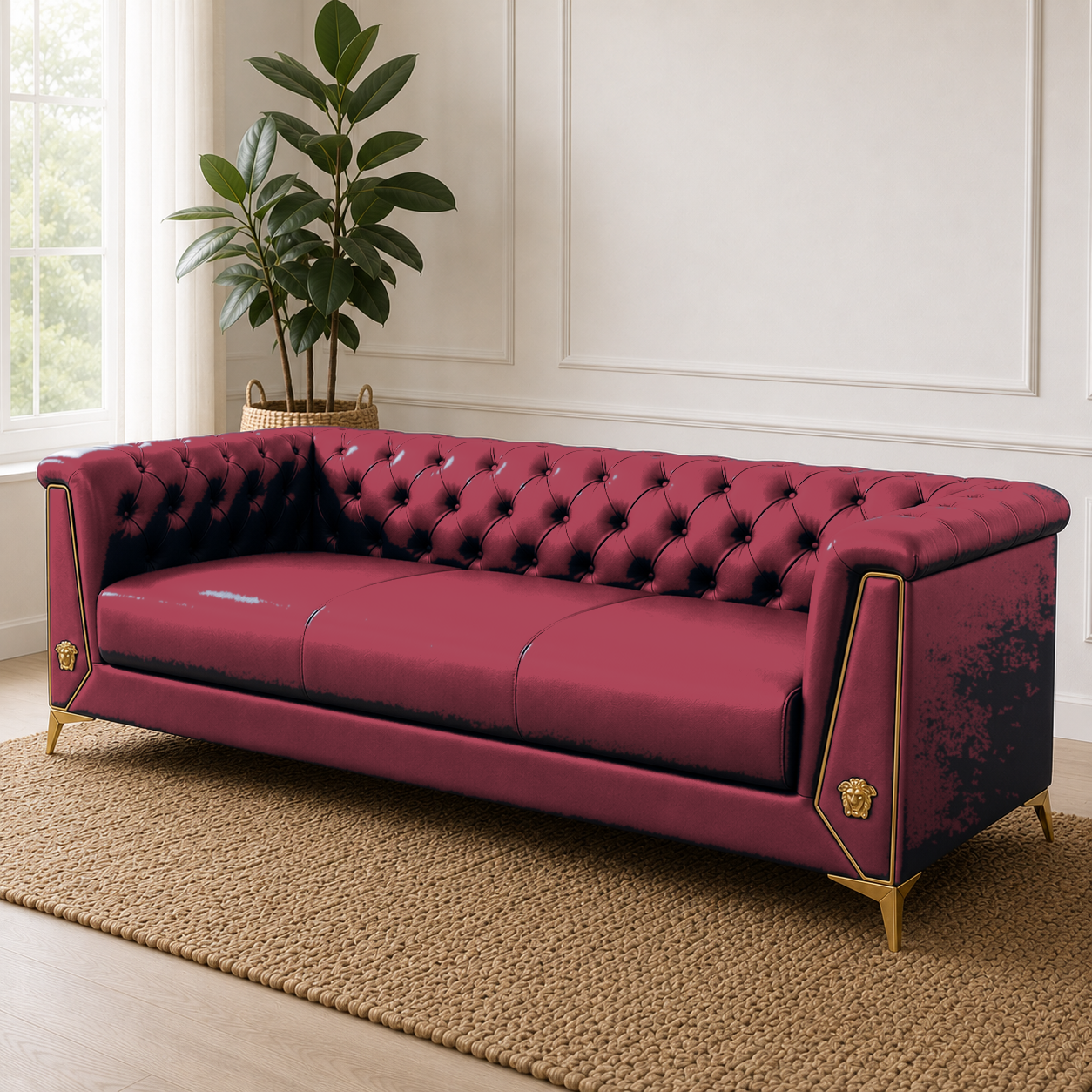 Zinnia 3+2+1 Sofa Set, 3 seater, red, detail view