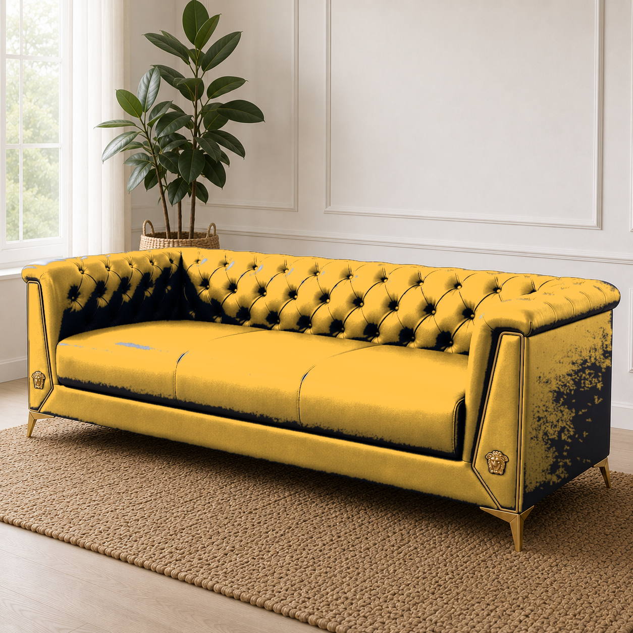 Zinnia 3+2+1 Sofa Set, 3 seater, yellow, detail view