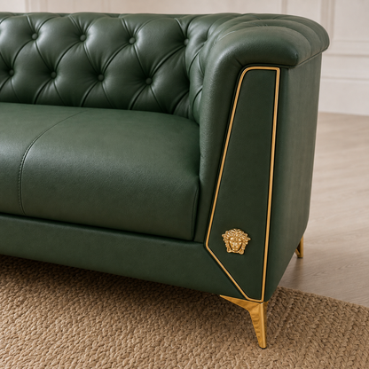 Detail view of Zinnia - 3+2+1 Sofa Set upholstery, seams, base, and legs