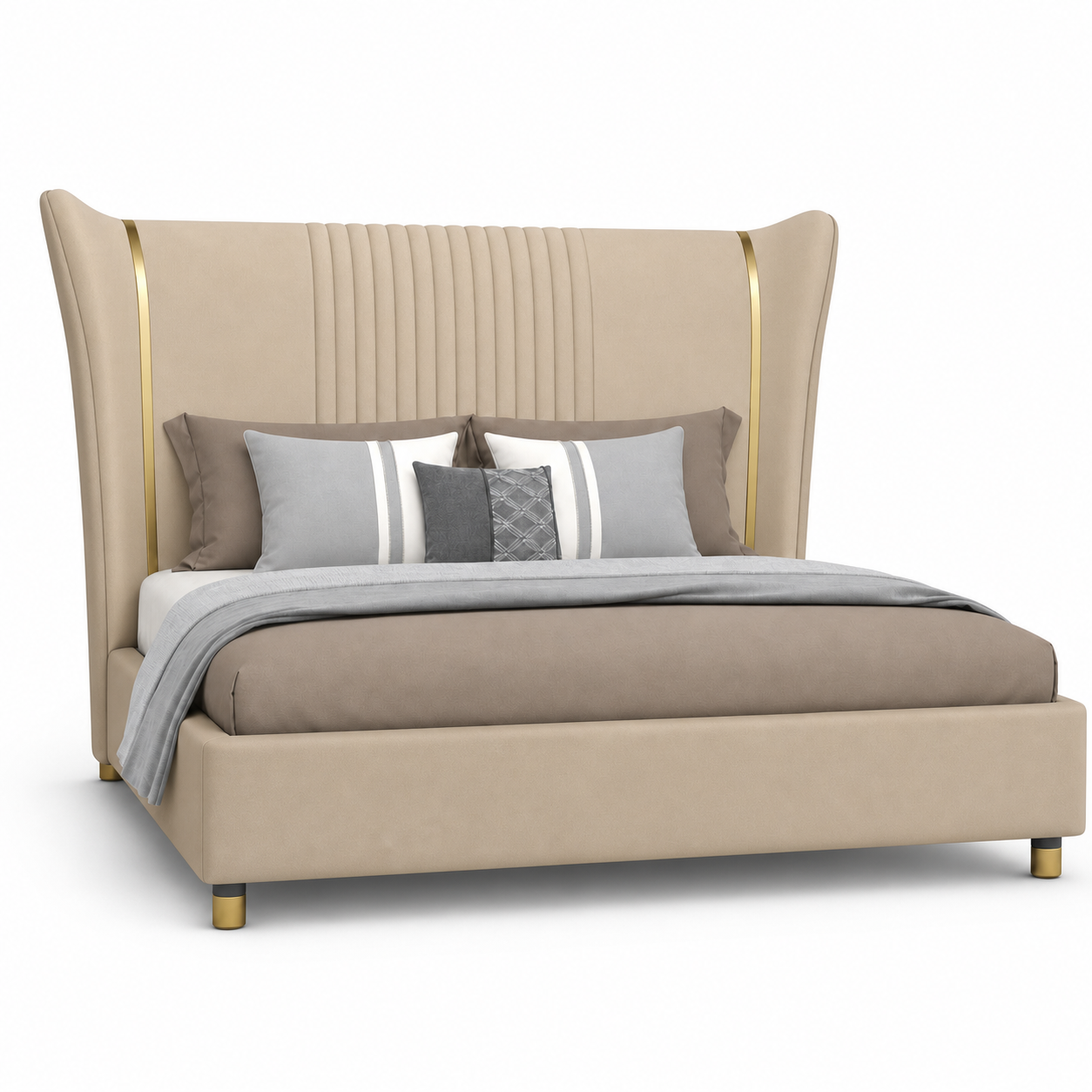 Zivy Bed Beige plain white background view