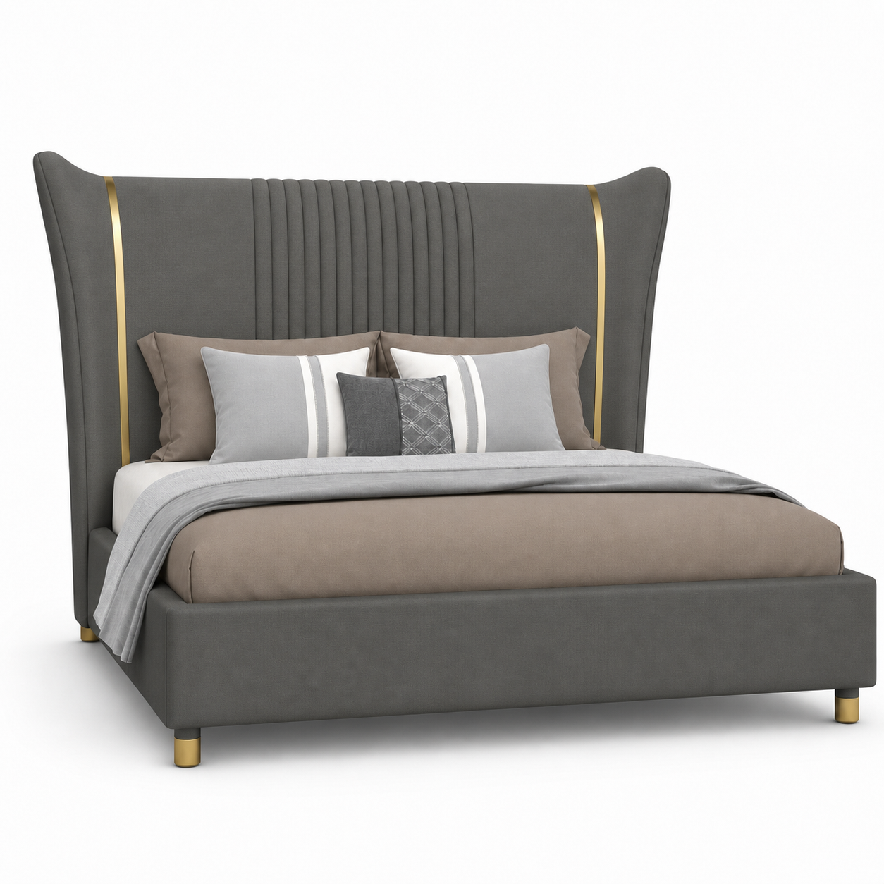 Zivy Bed Grey plain white background view