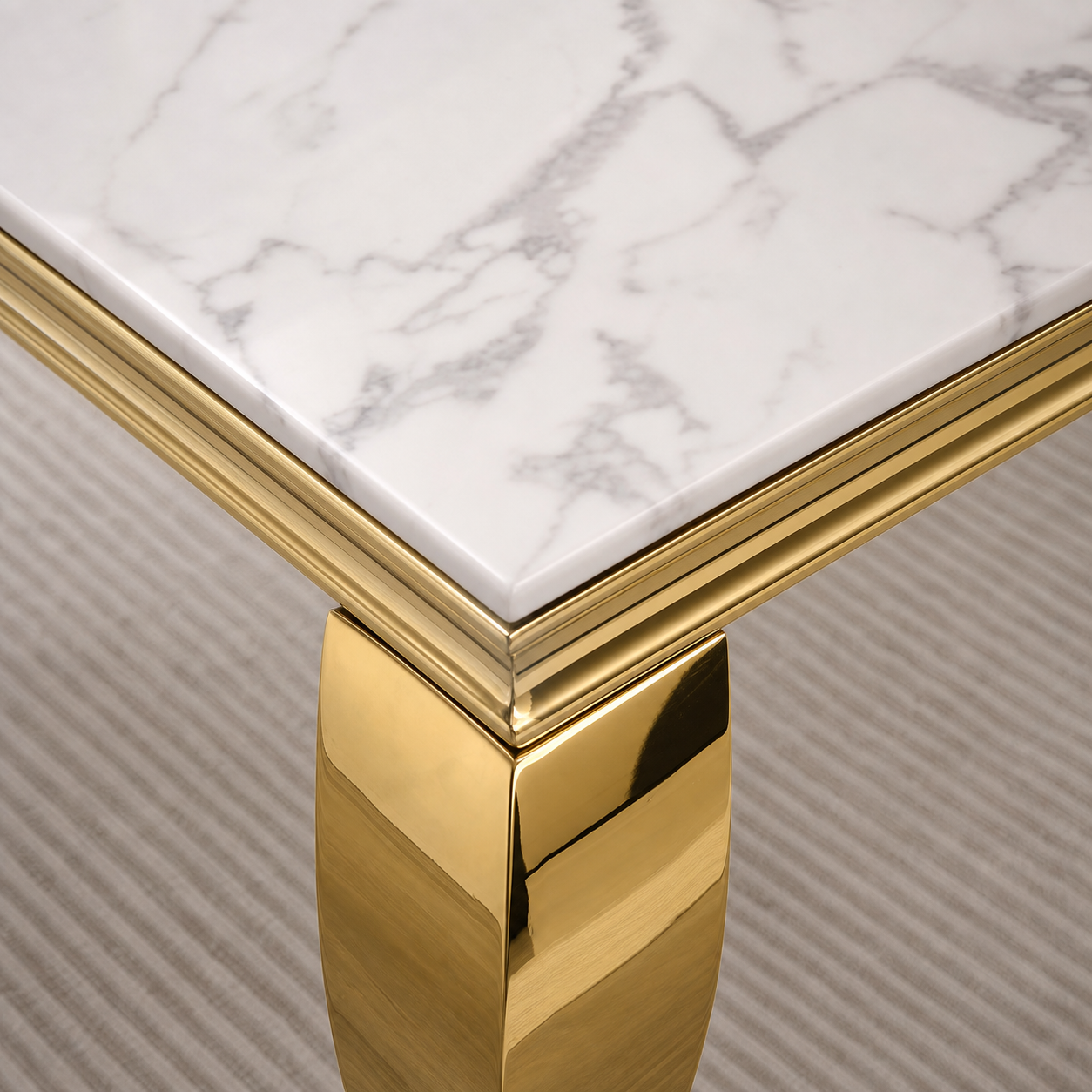 Oscar - Dining Table Marble Top, close tabletop and construction detail