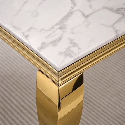 Oscar - Dining Table Marble Top, close tabletop and construction detail